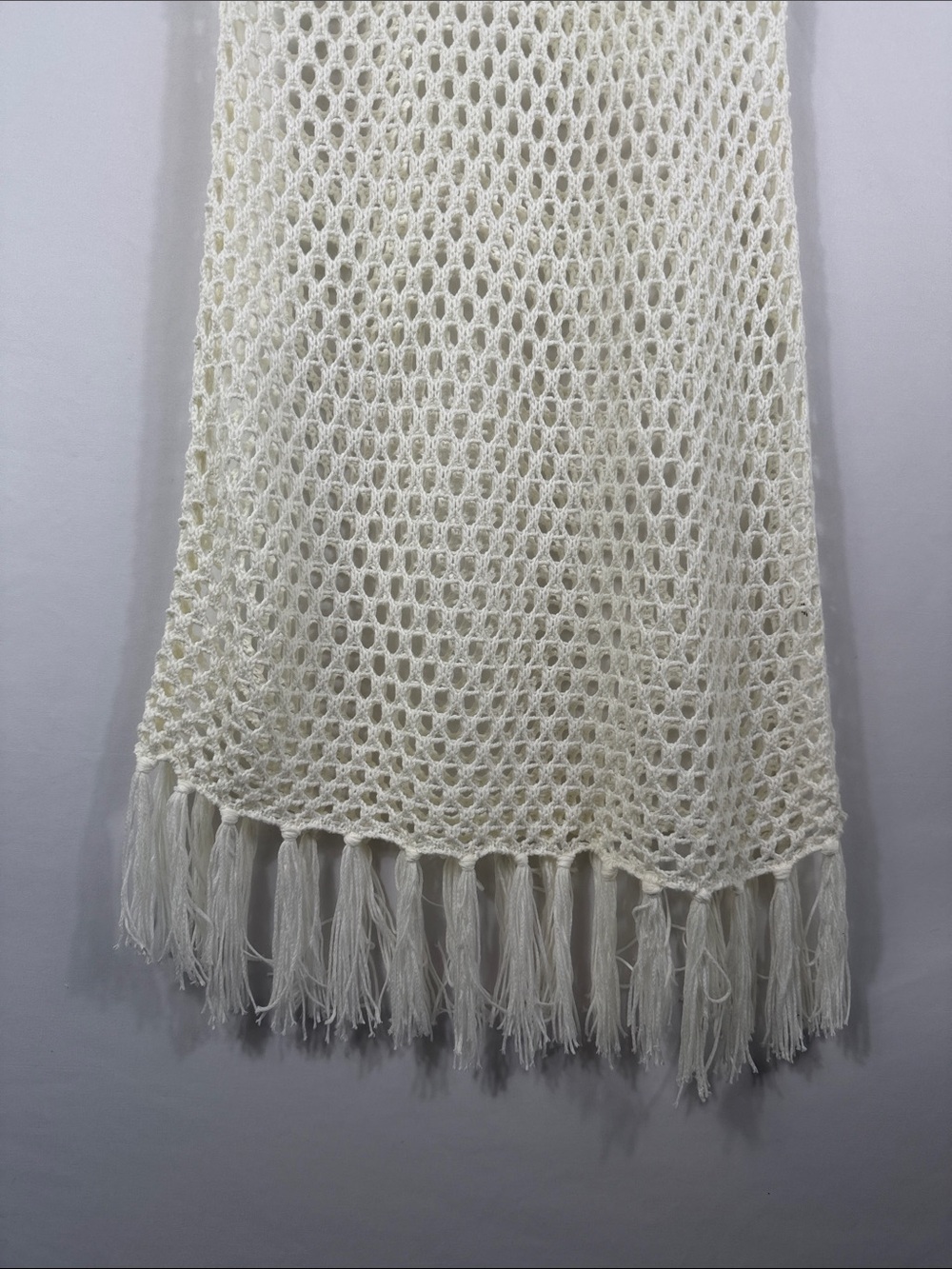 Miken Swim Cream Open Crochet Fringe Tank Midi Dress Coverup. Womens Size XL - Picture 3 of 5